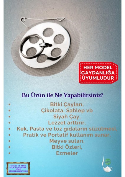 5'li Demlik Içi Tak Çıkar Çelik Çay Süzgeci