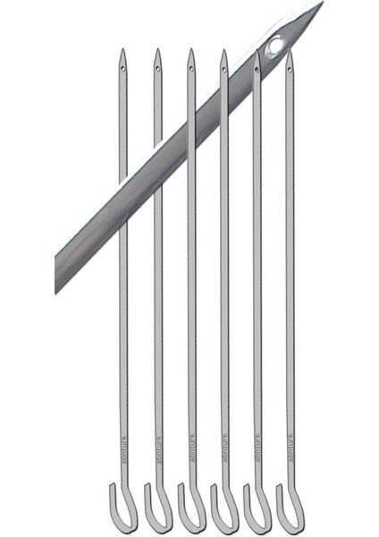 6 Adet Paslanmaz Çelik Tokat Kebabı Şişi 30CM Ucu Delik Özel Ürün 7X2MM Kancalı Yassı Kebap Şişleri