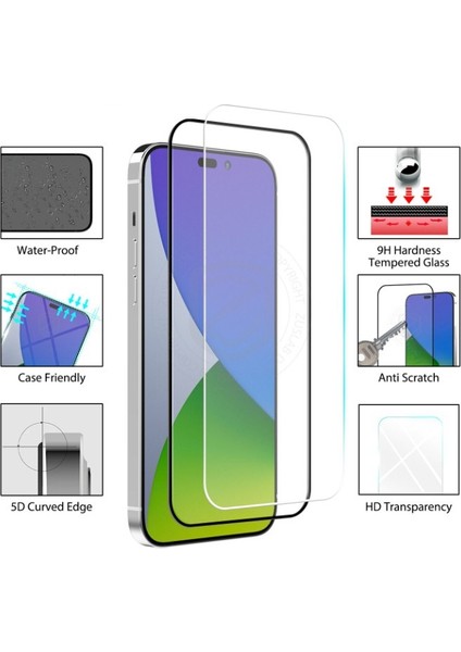 Iphone 14 Pro Nano ve Tam Kaplayan 5d Cam 2 Li Set