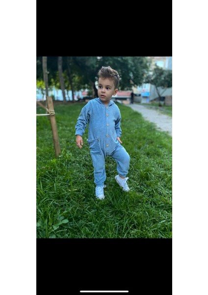 Unisex Önden Düğmeli Kadife Bebek Tulum