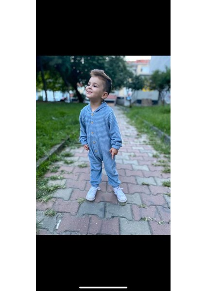 Unisex Önden Düğmeli Kadife Bebek Tulum