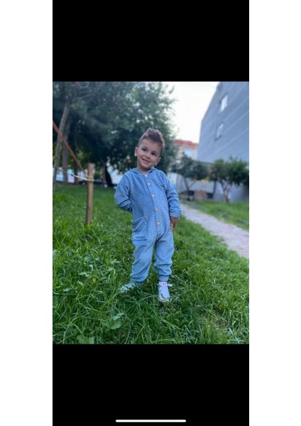 Unisex Önden Düğmeli Kadife Bebek Tulum