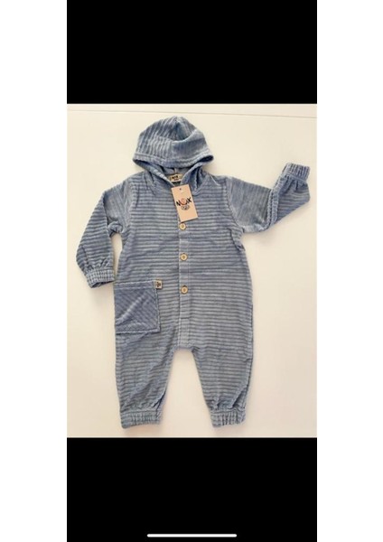 Unisex Önden Düğmeli Kadife Bebek Tulum