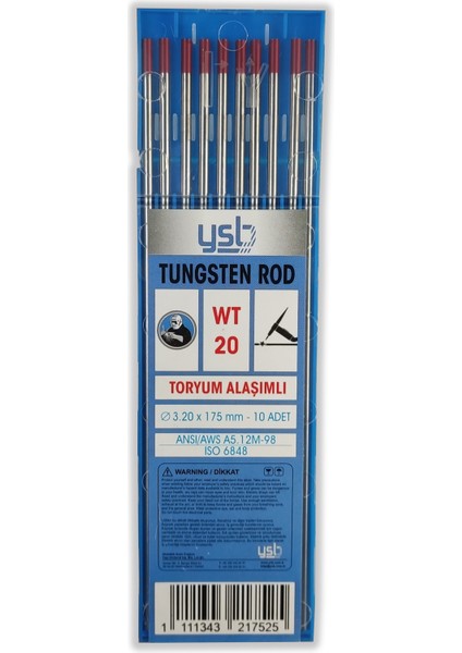 Wt 20 Kırmızı Toryum Alaşımlı Tungsten 3.20 x 175 mm Elektrot (10 Adet)