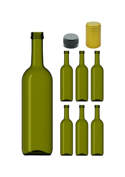 500 cc Yeşil Zeytinyağı Kilitli Kapaklı ve Kapüşonlu 500 ml Yuvarlak Cam Şişe 6 Adet