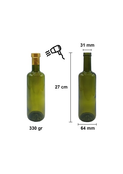 500 cc Yeşil Zeytinyağı Kilitli Kapaklı ve Kapüşonlu 500 ml Yuvarlak Cam Şişe 6 Adet fiyatları