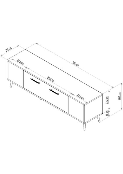 Lazer Desenli Detas Tv Ünitesi 150 cm Antrasit-Altın