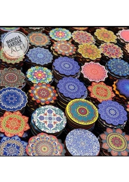 Ahşap Mandala Desenli Bardak Altlığı 6 Adet