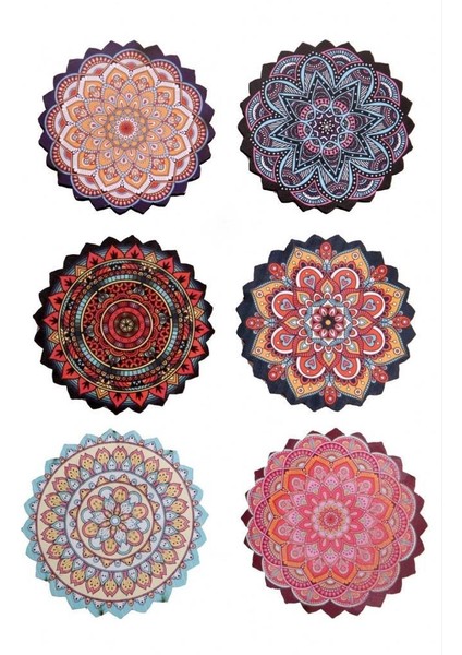 Ahşap Mandala Desenli Bardak Altlığı 6 Adet