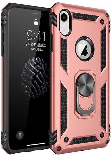 Apple iPhone Xr 6.1 Kılıf Zore Vega Tank Sert Yüzüklü Standlı Zırh Koruma Kapak