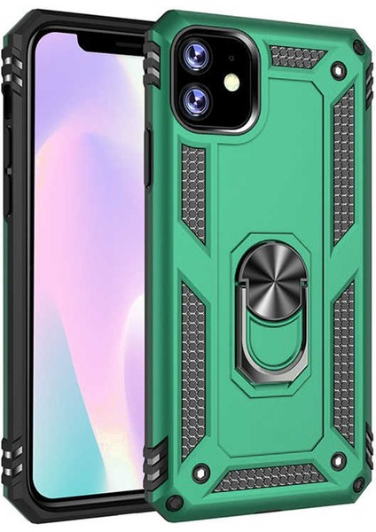Apple iPhone 11 Kılıf Zore Vega Tank Sert Yüzüklü Standlı Zırh Koruma Kapak