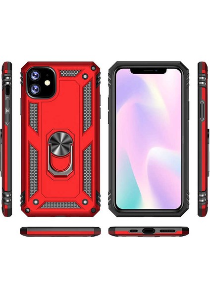 Apple iPhone 11 Kılıf Zore Vega Tank Sert Yüzüklü Standlı Zırh Koruma Kapak