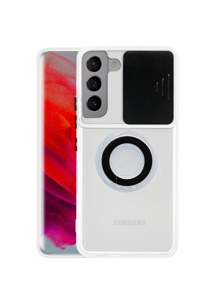 Sm Galaxy S21 - S30 Kılıf Sürgülü Kamera Lens Korumalı Yüzük Standlı Silikon Kılıf ALL-35482