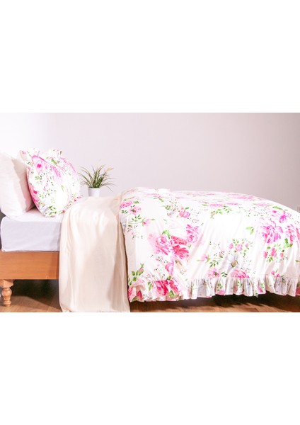 %100 Pamuklu Fırfırlı Süs Dikişli Lamus Çift Kişilik Nevresim ve 2 Yastık Kılı