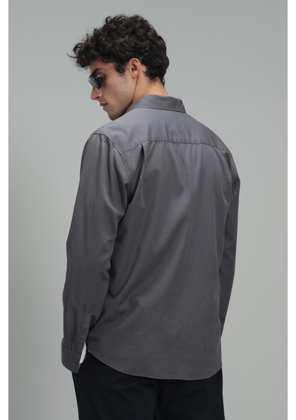 Quel Erkek Basic Gömlek Regular Fit Gri