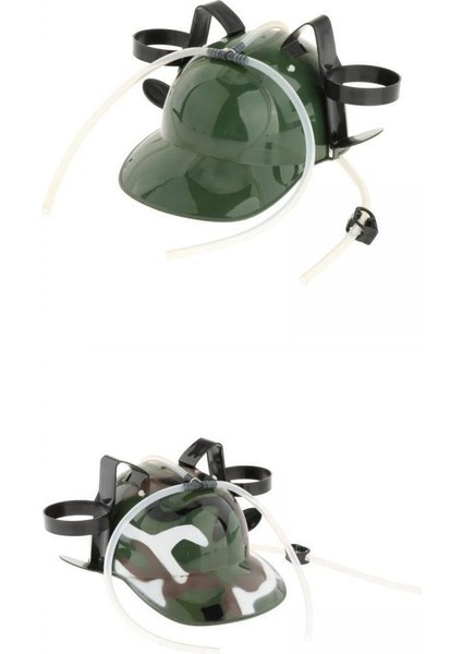 Reva 2 Adet Bira Içme Kask Şapka - Yeşil/Kamuflaj (Yurt Dışından)