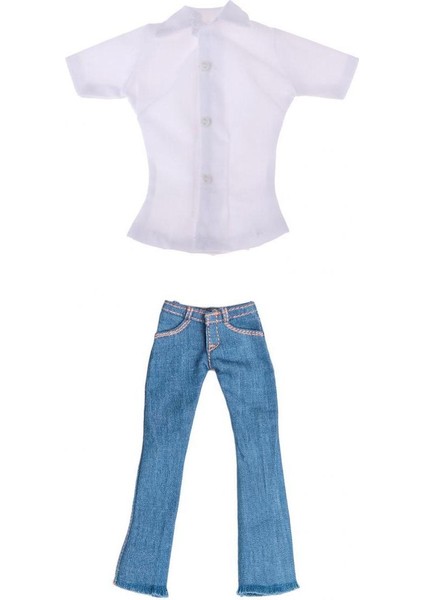 12 '' Kadın Için Skinny Jeans Giyim Aksesuarları ile 1/6 Beyaz Resmi Gömlek