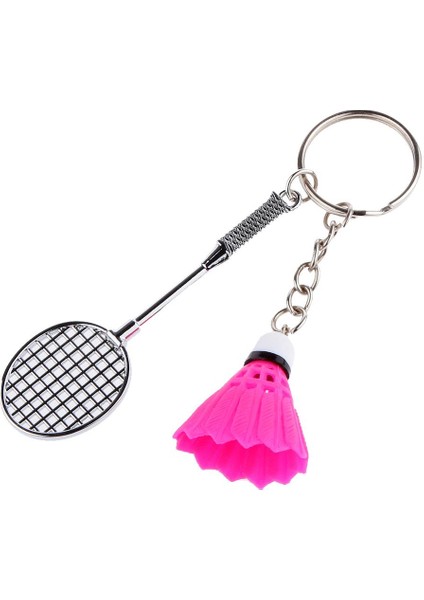 2pcs Bedminton Raket Shuttlecock Kolye Keyasyon Anahtar Zinciri Fuşya Beyaz