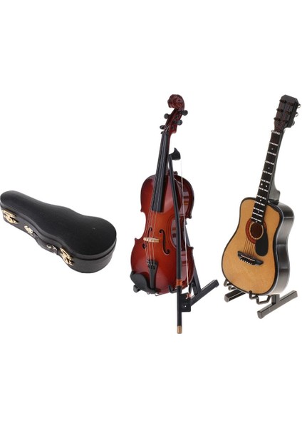1/6 Aksiyon Figürleri 12 Inç Bebek Aksesuarları Ahşap Gitar + Keman Müzikal Ev Dekorasyonları