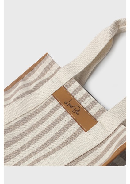 Kadın Vizon Çizgili Keten Tote Çanta modelleri