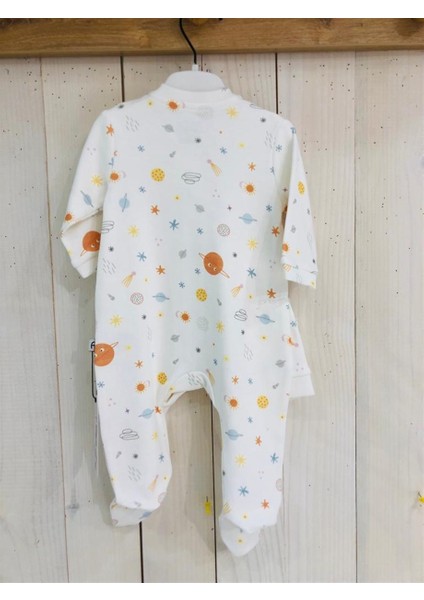 Gezegen Desenli Uzun Kollu Önden Çıtçıtlı Şapkalı Bebek Penye Tulum fırsatları