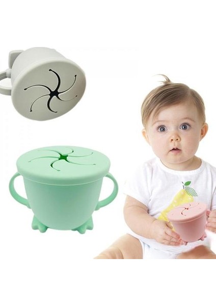Yeni Renkler Bebek Silikon Snack Kupası Toddle Taşınabilir Gıda Saklama Kutusu Taşınabilir Aperatifler Konteyner Silikon Yumuşak Kapak (Meyve Yeşil) (Yurt Dışından)
