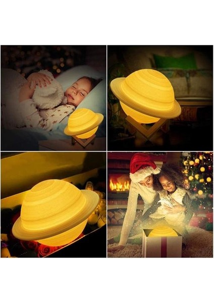 15 cm 3D Ay Lambası 2 Renkler LED Saturn Gece Lambası Dokunmatik Kontrol Bebek Başucu Lambası Standı Çocuklar Noel Hediyesi ile | LED Gece Işıkları (Yurt Dışından)