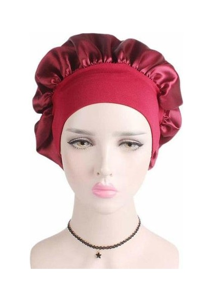 Ipek Gece Uyku Kap Saç Bonnet Şapka Kafa Kapak Saten Geniş Elastik Bant Ayarla (Burgundy) (Yurt Dışından) modelleri