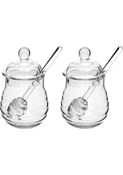 2 Adet 250 ml Cam Şişe Bal Pot Temizle Reçel Kavanoz Kepçe ve Kapak ile Set Ev Mutfak Cam Pot Konteyner Kullanın | Şeker ve krema Tencere (Yurt Dışından)
