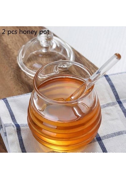2 Adet 250 ml Cam Şişe Bal Pot Temizle Reçel Kavanoz Kepçe ve Kapak ile Set Ev Mutfak Cam Pot Konteyner Kullanın | Şeker ve krema Tencere (Yurt Dışından)