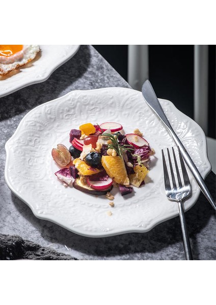 Antika Kabartmalı Dantel Seramik Çanak Salatası Biftek Yemek Tabağı Saf Beyaz Düz Tepsi Nordic Yemek Masa Eşyaları Plaka | Yemekler ve tabaklar (Yurt Dışından) modelleri