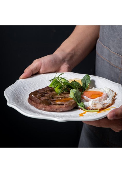 Antika Kabartmalı Dantel Seramik Çanak Salatası Biftek Yemek Tabağı Saf Beyaz Düz Tepsi Nordic Yemek Masa Eşyaları Plaka | Yemekler ve tabaklar (Yurt Dışından) indirimleri