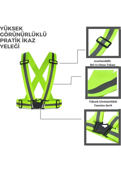 Yüksek Görünürlüklü Reflektörlü Ayarlanbilir Pratik Yeşil Ikaz Yeleği