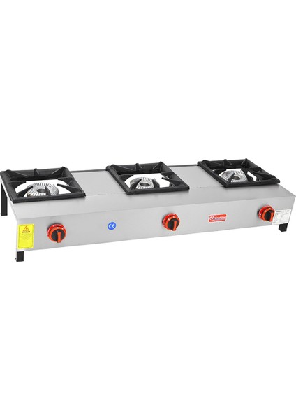 Endüstriyel Tip Doğalgazlı 3 Gözlü Kısa Ayak Lokanta Ocağı
