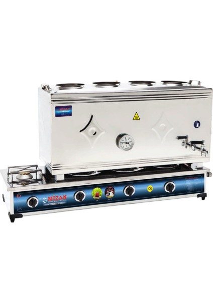 80 Lik Doğalgazlı 60 Litre 4 Demlikli Çay Kazanı - Çay Ocağı