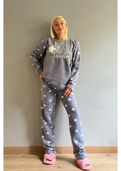 Indigo Hello Winter Desenli Kadın Peluş Pijama Takımı