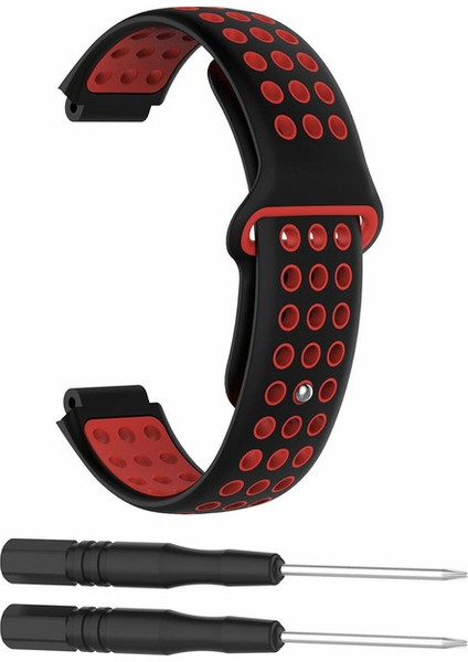 Garmin Forerunner 620 630 735XT Uyumlu Delikli Silikon Kordon Siyah Kırmızı