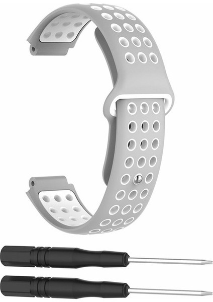 Garmin Forerunner 220 230 235 Uyumlu Delikli Silikon Kordon Gri Beyaz