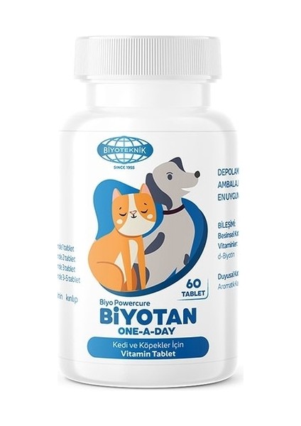 Powercure Biyotan One A Day Kedi ve Köpekler Için Vitamin Tablet - 60 Tablet