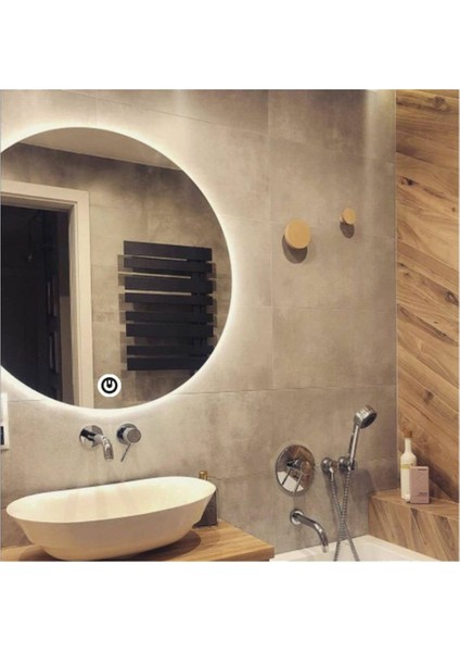 90 Cm Dokunmatik Tuşlu Kumlamalı Beyaz Ledli Yuvarlak Banyo Aynası