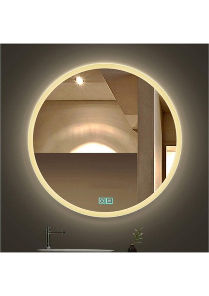 90 Cm Buğu Yapmayan Dokunmatik Tuşlu Kumlamalı Günışığı Ledli Yuvarlak Banyo Aynası