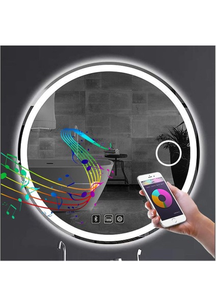 85 Cm Bluetoothlu Buğu Yapmayan Makyaj Aynalı Kumlamalı Beyaz Ledli Yuvarlak Banyo Aynası fiyatları