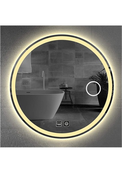 75 Cm Buğu Yapmayan Dokunmatik Tuşlu Makyaj Aynalı Kumlamalı Günışığı Ledli Yuvarlak Banyo Aynası