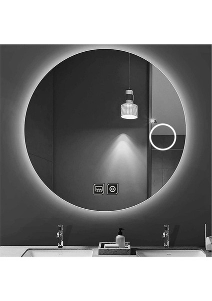85 Cm Buğu Yapmayan Dokunmatik Tuşlu Makyaj Aynalı Beyaz Ledli Yuvarlak Banyo Aynası