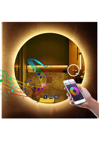 75 Cm Bluetoothlu Buğu Yapmayan Makyaj Aynalı Günışığı Ledli Yuvarlak Banyo Aynası