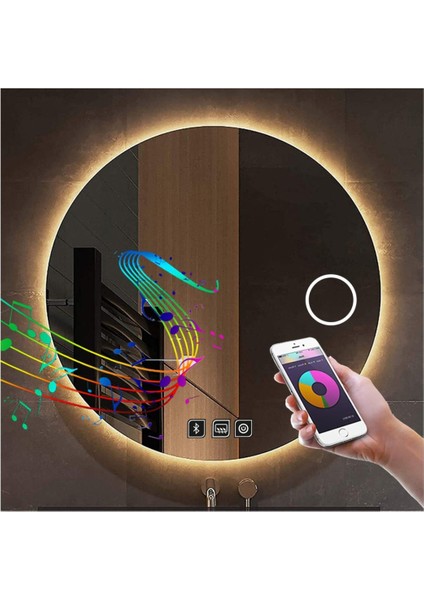 75 Cm Bluetoothlu Buğu Yapmayan Makyaj Aynalı Günışığı Ledli Yuvarlak Banyo Aynası fiyatları