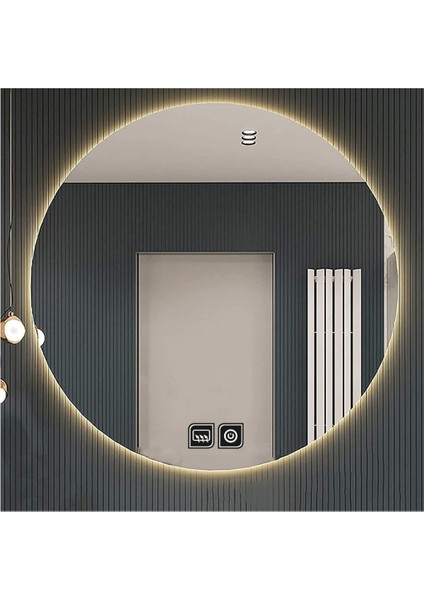 75 Cm Buğu Yapmayan Dokunmatik Tuşlu Günışığı Ledli Yuvarlak Banyo Aynası