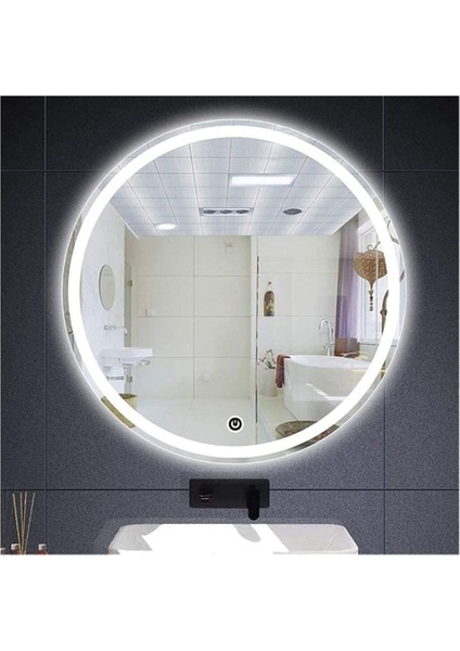 60 Cm Dokunmatik Tuşlu Kumlamalı Beyaz Ledli Yuvarlak Banyo Aynası