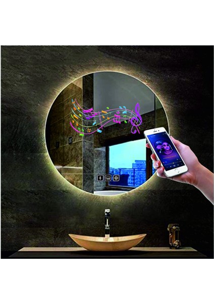 60 Cm Bluetoothlu Buğu Yapmayan Dokunmatik Tuşlu Günışığı Ledli Yuvarlak Banyo Aynası