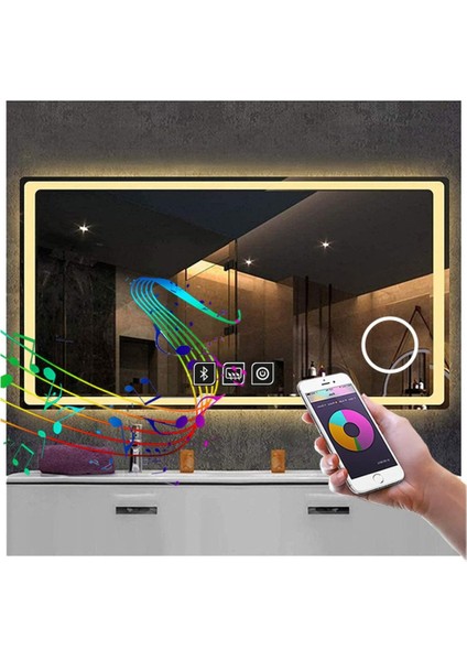 75x105 Cm Bluetoothlu Buğu Yapmayan Makyaj Aynalı Dokunmatik Günışığı Ledli Dikdörtgen Banyo Aynası